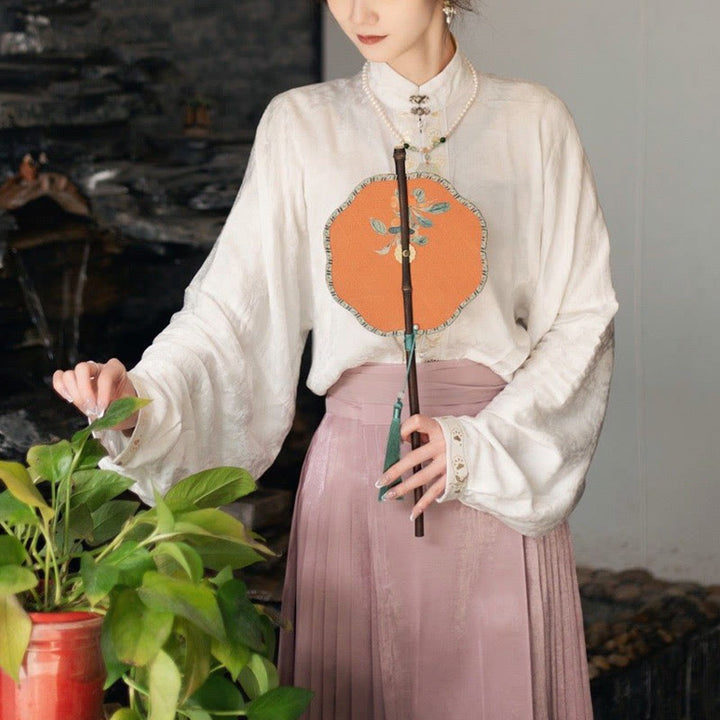 Buddha Stones手作り 桜 竹葉 ブドウ柄 長い紫竹ハンドル 携帯用 巻き上げ扇風機