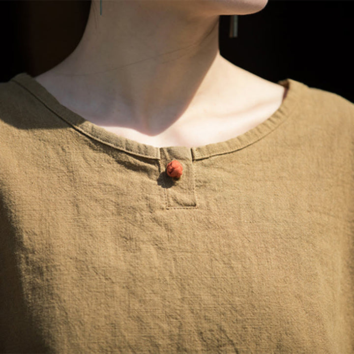 Buddha Stonesカジュアル ハーフスリーブ ラミー リネン コットン Tシャツ