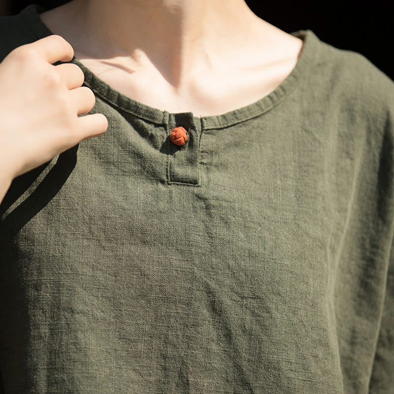 Buddha Stonesカジュアル ハーフスリーブ ラミー リネン コットン Tシャツ