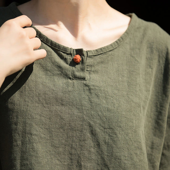 Buddha Stonesカジュアル ハーフスリーブ ラミー リネン コットン Tシャツ