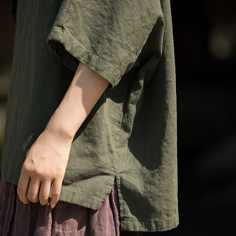 Buddha Stonesカジュアル ハーフスリーブ ラミー リネン コットン Tシャツ