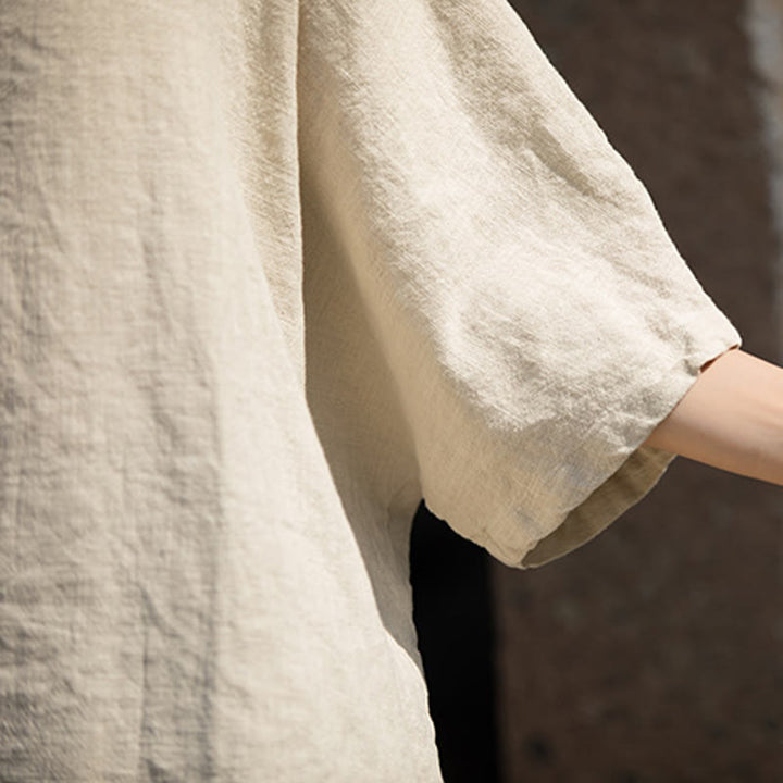 Buddha Stonesカジュアル ハーフスリーブ ラミー リネン コットン Tシャツ