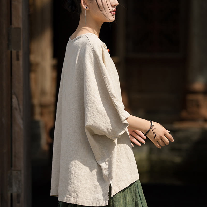 Buddha Stonesカジュアル ハーフスリーブ ラミー リネン コットン Tシャツ