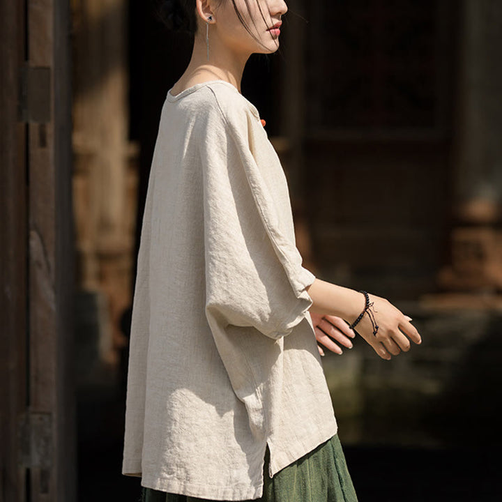 Buddha Stonesカジュアル ハーフスリーブ ラミー リネン コットン Tシャツ