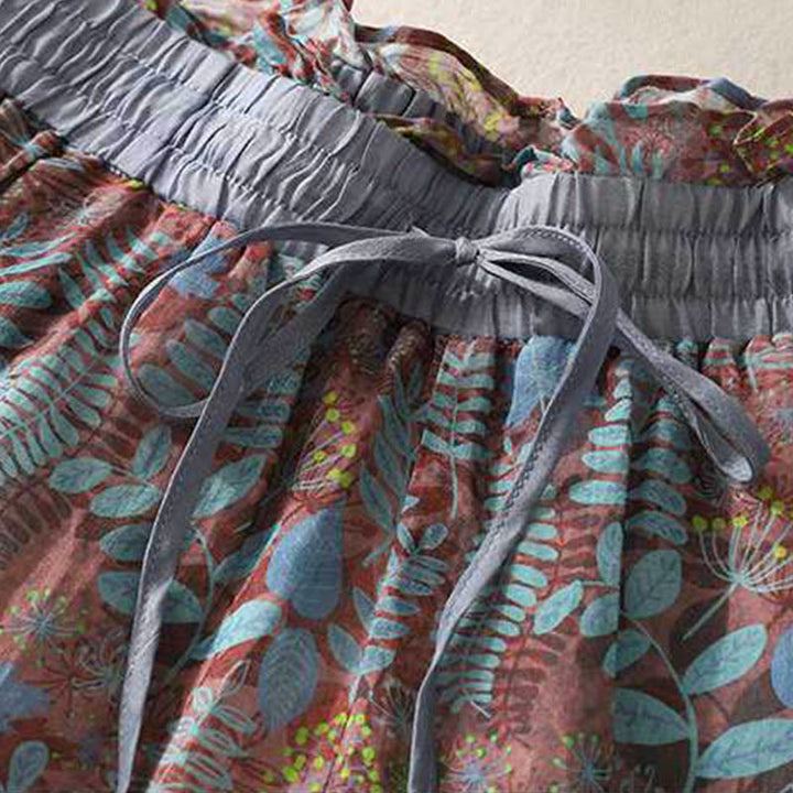 Buddha Stones夏 レディース ブルー リーフ 植物 ポケット付きパンツ - image 3