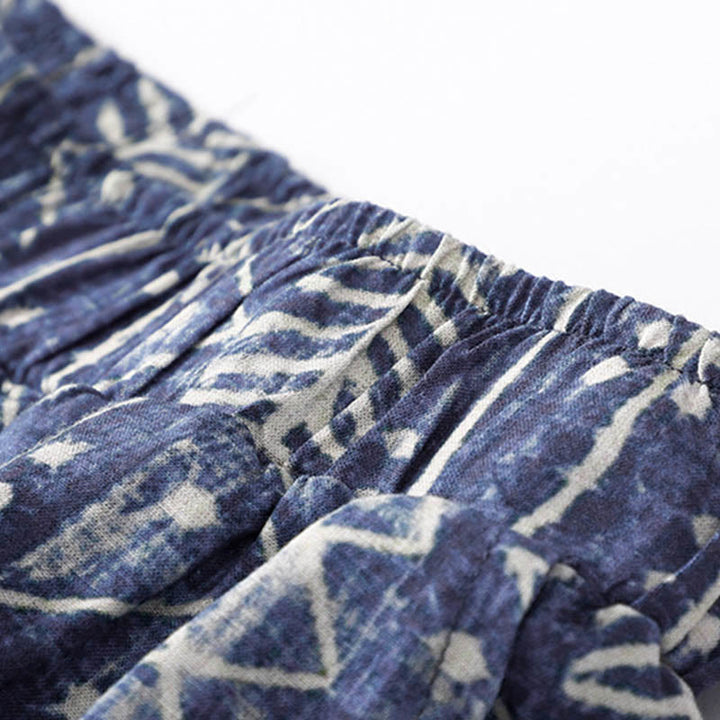 Buddha Stonesブルーストライププリント コットンリネン ワイドレッグパンツ ポケット付き - image 5