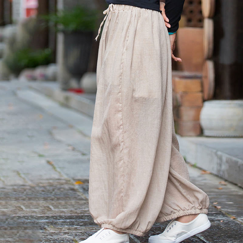 Buddha Stonesサマー 無地 リネン ドローストリング パンツ ポケット付き - image 15