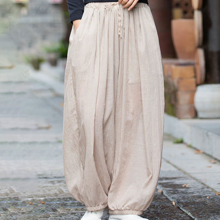 Buddha Stonesサマー 無地 リネン ドローストリング パンツ ポケット付き - image 17