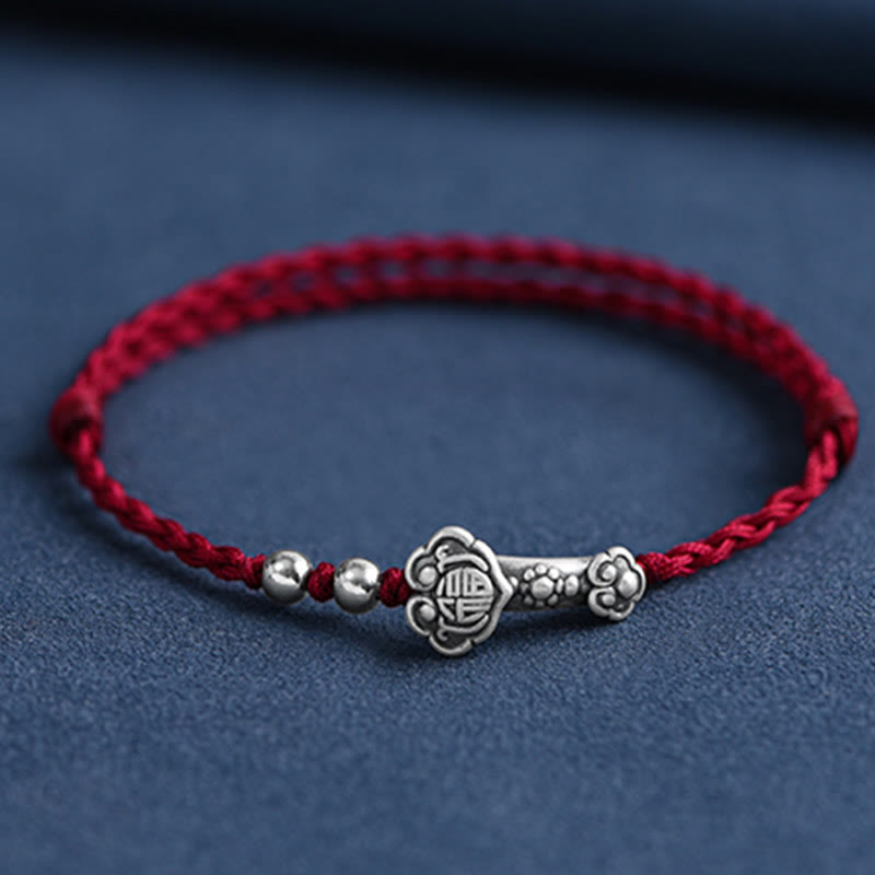 Buddha Stonesハンドメイド999スターリングシルバーフーキャラクターウィッシュ如意ハンドル幸運ロープブレスレットアンクレット