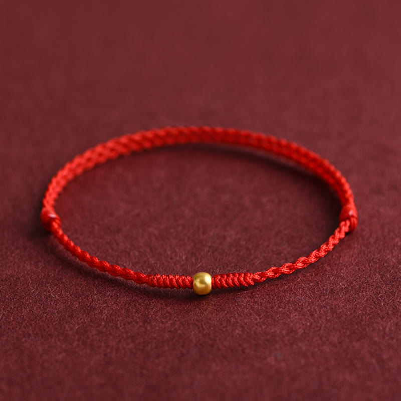 Buddha Stones999ゴールド ミニビーズデザイン ハンドメイド 強度 編み込みロープ ブレスレット アンクレット - アンクレット(円周18~30cm) - 赤 - image 4