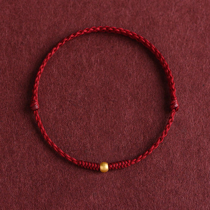 Buddha Stones999ゴールド ミニビーズデザイン ハンドメイド 強度 編み込みロープ ブレスレット アンクレット - アンクレット(円周18~30cm) - ダークレッド - image 0