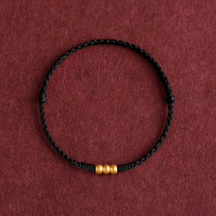 Buddha Stones999ゴールド ミニ 3ビーズデザイン ハンドメイド 幸運ロープブレスレット アンクレット - アンクレット(円周18~30cm) - 黒 - image 9