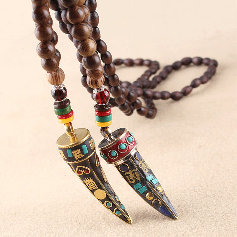 Buddha Stonesチベット ウェンジウッドオーム・マニ・パドメ・フムOM シンボル マントラ 角模様 守護ネックレス ペンダント - image 18