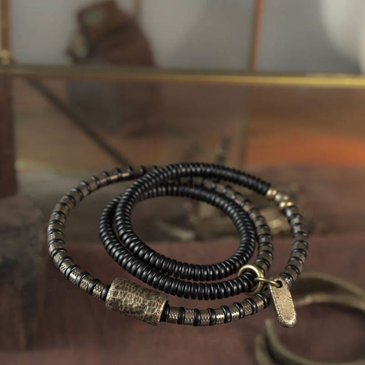 Buddha Stonesヒーリングチベット黒檀ウッドビーズ銅多層ブレスレット