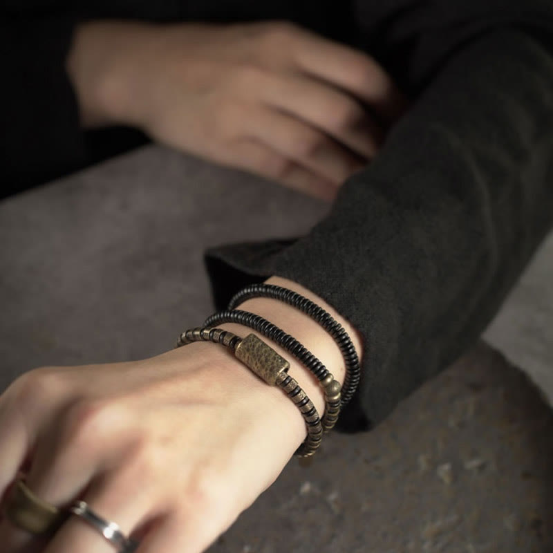 Buddha Stonesヒーリングチベット黒檀ウッドビーズ銅多層ブレスレット