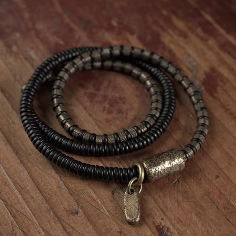 Buddha Stonesヒーリングチベット黒檀ウッドビーズ銅多層ブレスレット