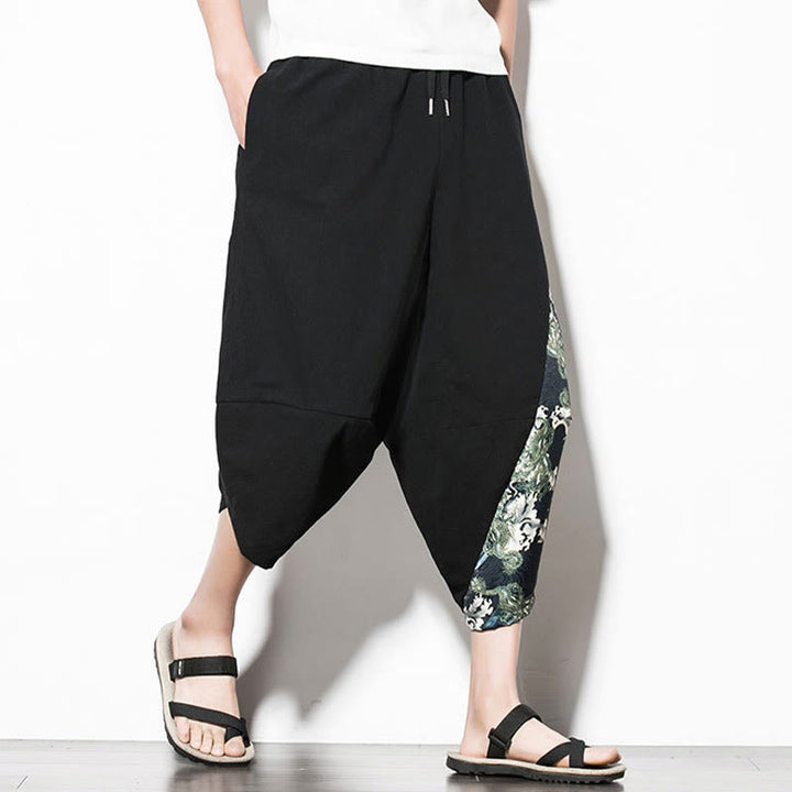 Buddha Stonesグリーンウェーブプリント コットン メンズ クロップド ハーレムパンツ ポケット付き - image 3