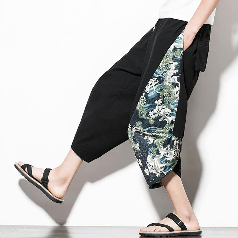 Buddha Stonesグリーンウェーブプリント コットン メンズ クロップド ハーレムパンツ ポケット付き - image 8