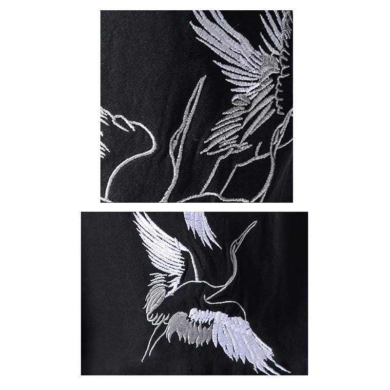 Buddha Stonesの白鶴刺繍デザイン ドローストリング メンズ ハーレムパンツ ポケット付き - image 29