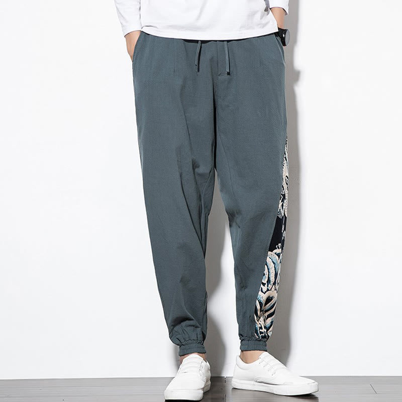 Buddha Stones夏 ドラゴンウェーブ コットン メンズ ポケット付きパンツ - image 4