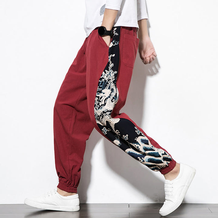 Buddha Stones夏 ドラゴンウェーブ コットン メンズ ポケット付きパンツ - image 27