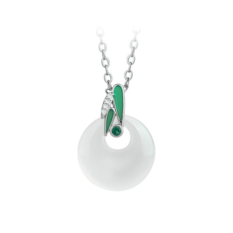 Buddha Stones天然カルセドニー 竹の葉 平和バックル 富のネックレスペンダント