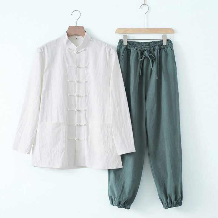 Buddha Stones瞑想カエルボタン唐草長袖シャツパンツメンズスーツ - ホワイトシャツ&カデットブルーパンツ - US/UK/AU44、 EU54 (4XL) - image 20