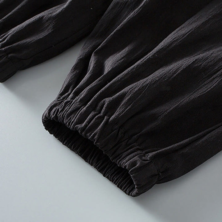 Buddha Stones唐蛙ボタン七分袖シャツパンツメンズスーツ