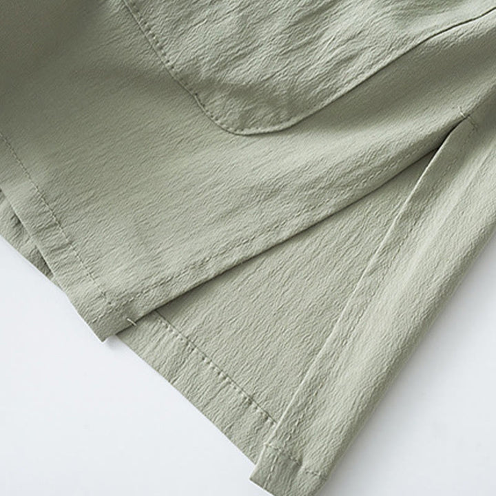 Buddha Stones唐蛙ボタン七分袖シャツパンツメンズスーツ