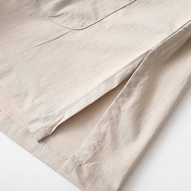 Buddha Stones Tang フロッグボタン 七分袖シャツ ワイドレッグパンツ コットンリネン メンズスーツ