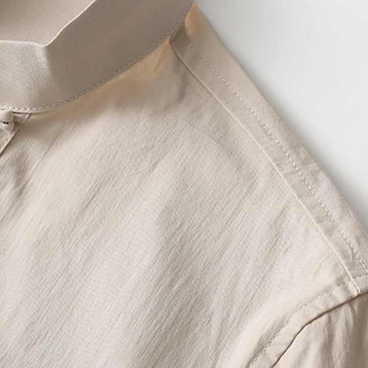 Buddha Stones Tang フロッグボタン 七分袖シャツ ワイドレッグパンツ コットンリネン メンズスーツ