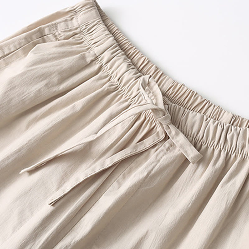 Buddha Stones Tang フロッグボタン 七分袖シャツ ワイドレッグパンツ コットンリネン メンズスーツ