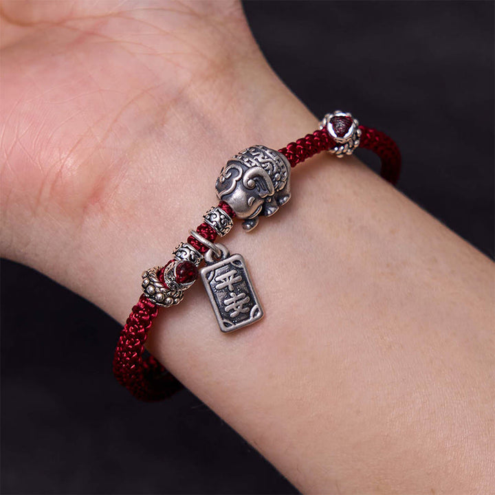 Buddha Stones925スターリングシルバー 象の安全と健康のお守り チャーム強さブレスレット