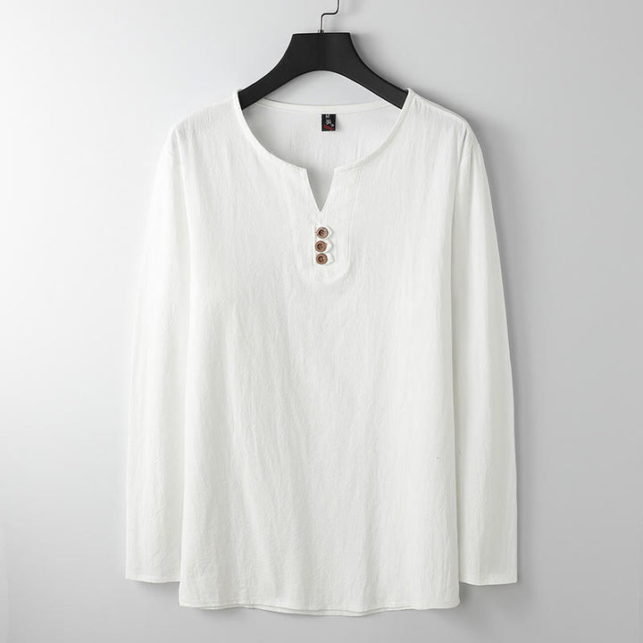 Buddha Stones無地長袖ボタンシャツコットンリネンメンズ服 - 白 - US/UK/AU54、 EU64 (9XL) - image 1