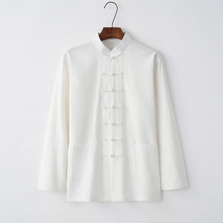 Buddha Stones唐蛙ボタン長袖シャツ コットン メンズ服 - 白 - US/UK/AU44、 EU54 (4XL) - image 1