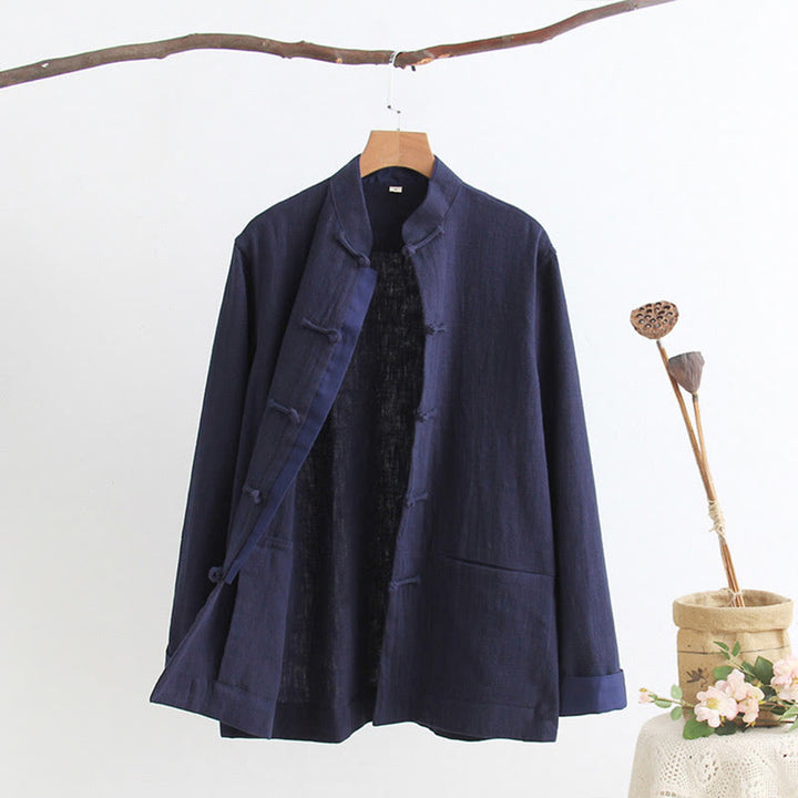 Buddha Stones唐蛙ボタン長袖シャツ コットンリネン メンズ服 - image 11