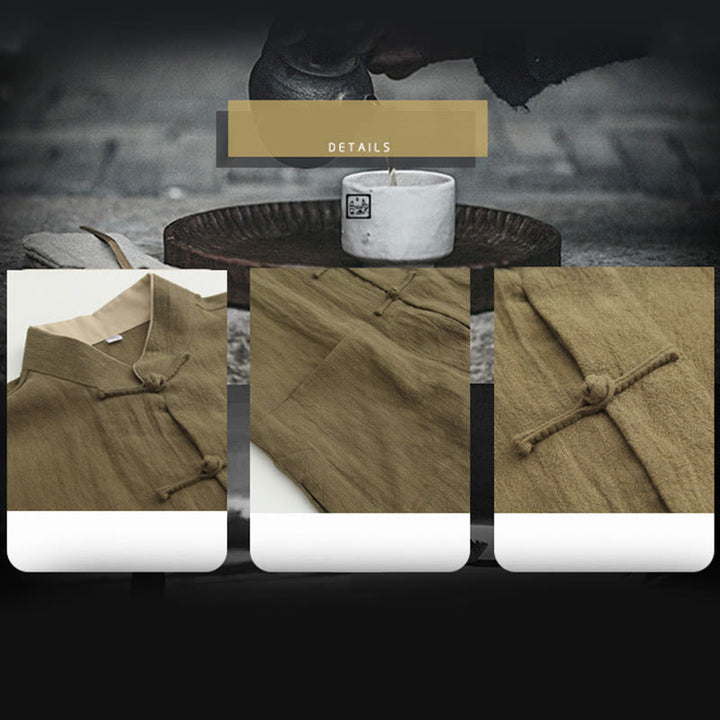 Buddha Stones唐蛙ボタン長袖シャツ コットンリネン メンズ服 - image 5