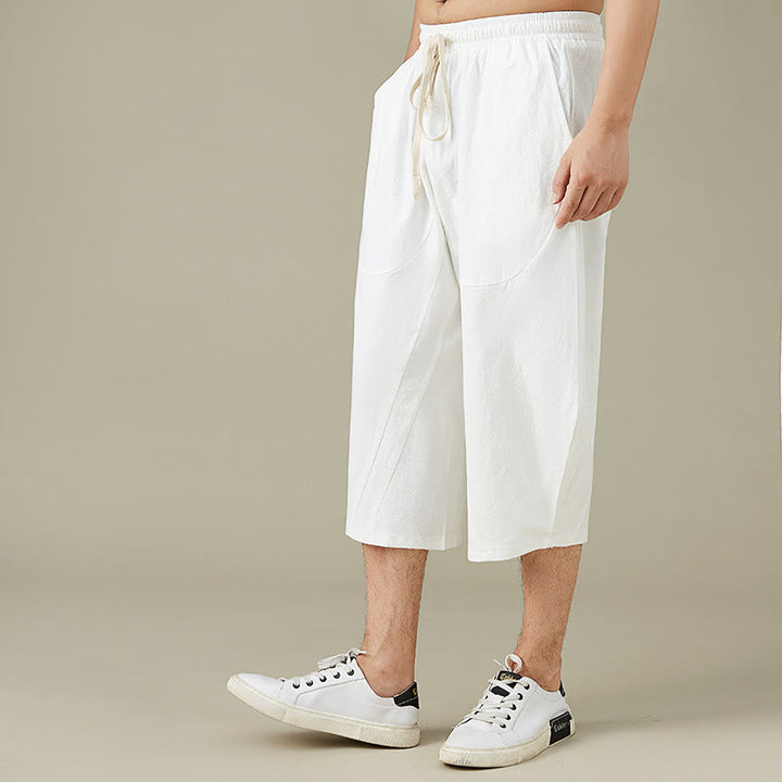 Buddha Stonesカジュアル 無地 メンズ ストレートレッグ ショートパンツ ポケット付き レジャー コットン メンズ パンツ - image 2