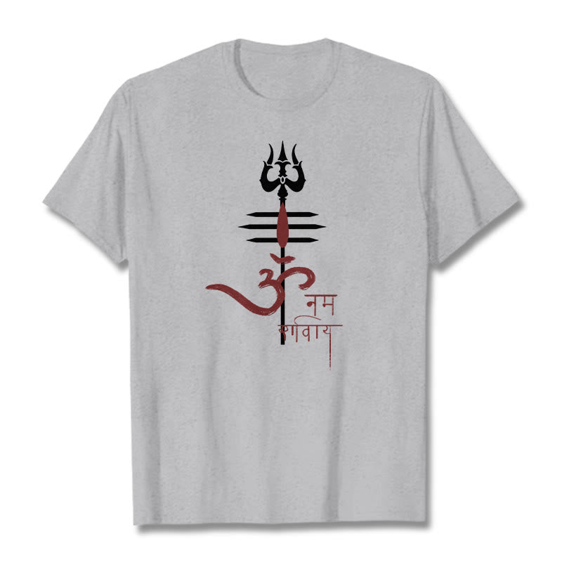 Buddha Stones OM NAMAH SHIVAYA トライデント コットン ティー Tシャツ - ライトグレー - 2XL - image 1