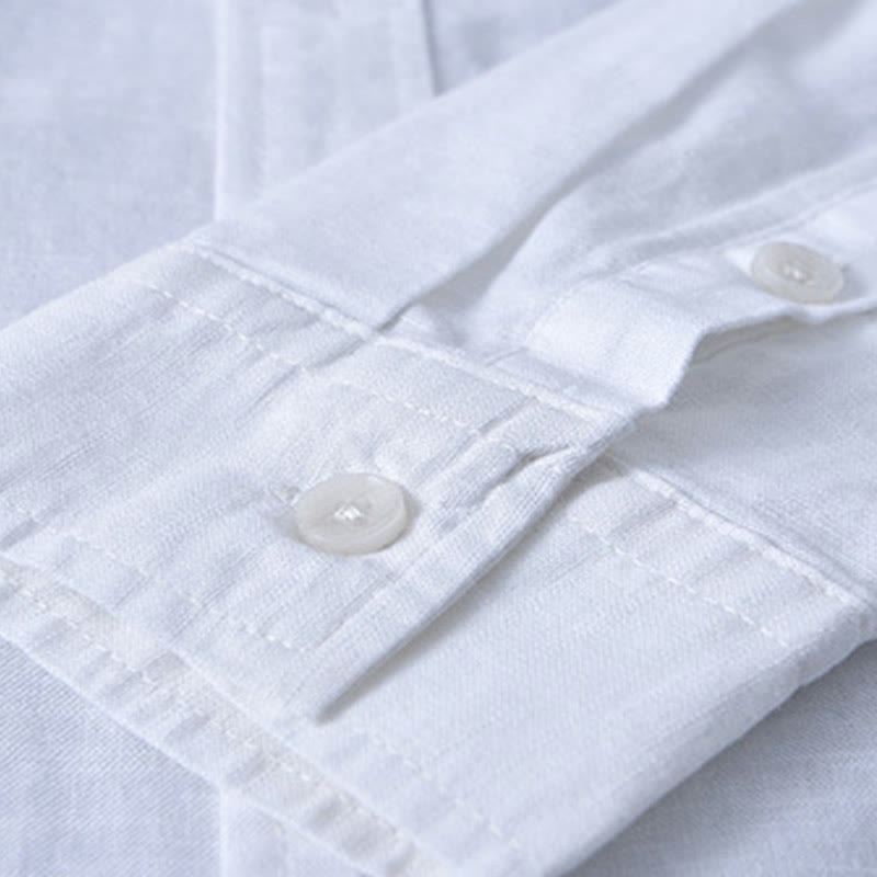 Buddha Stonesメンズ 長袖 ターンダウンカラー ポケット付き 純色 快適コットンシャツ - image 15