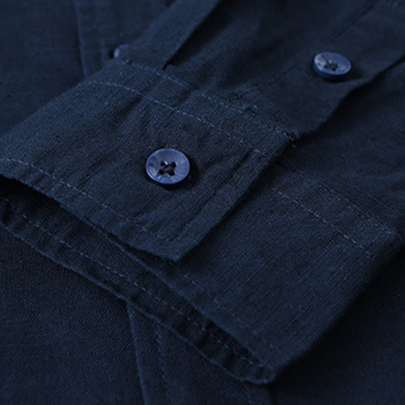 Buddha Stonesメンズ 長袖 ターンダウンカラー ポケット付き 純色 快適コットンシャツ - image 39