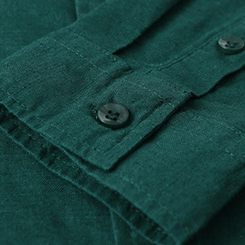 Buddha Stonesメンズ 長袖 ターンダウンカラー ポケット付き 純色 快適コットンシャツ - image 27
