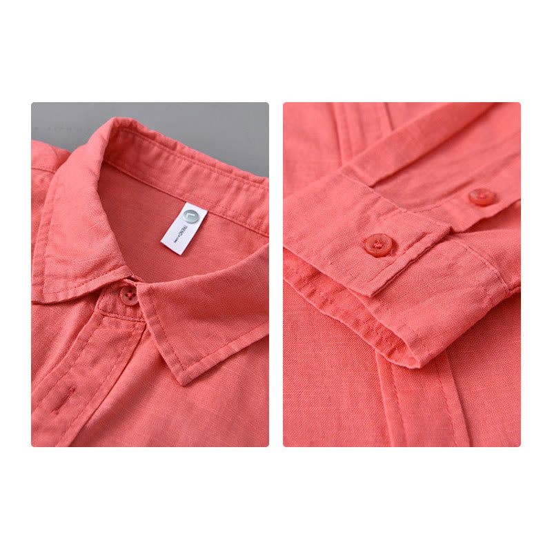 Buddha Stonesメンズ 長袖 ターンダウンカラー ポケット付き 純色 快適コットンシャツ - image 36