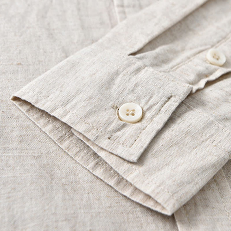 Buddha Stonesメンズ 長袖 ターンダウンカラー ポケット付き 純色 快適コットンシャツ - image 9