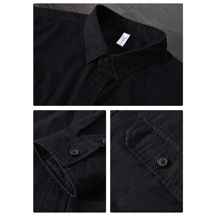 Buddha Stonesメンズ 長袖 ターンダウンカラー ポケット付き ピュアカラー カジュアル コットンシャツ - image 16