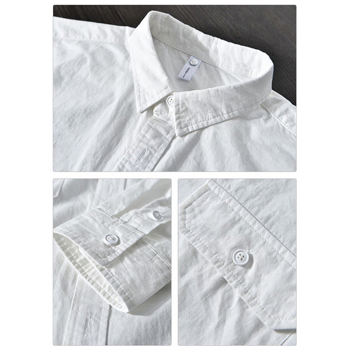 Buddha Stonesメンズ 長袖 ターンダウンカラー ポケット付き ピュアカラー カジュアル コットンシャツ - image 12