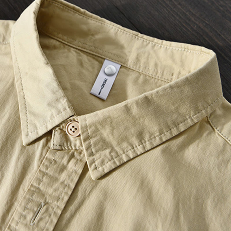 Buddha Stonesメンズ 長袖 ターンダウンカラー ポケット付き ピュアカラー カジュアル コットンシャツ - image 3