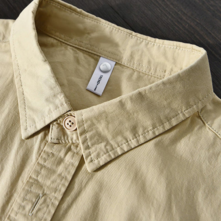 Buddha Stonesメンズ 長袖 ターンダウンカラー ポケット付き ピュアカラー カジュアル コットンシャツ - image 3