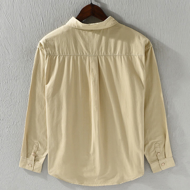 Buddha Stonesメンズ 長袖 ターンダウンカラー ポケット付き ピュアカラー カジュアル コットンシャツ - image 2