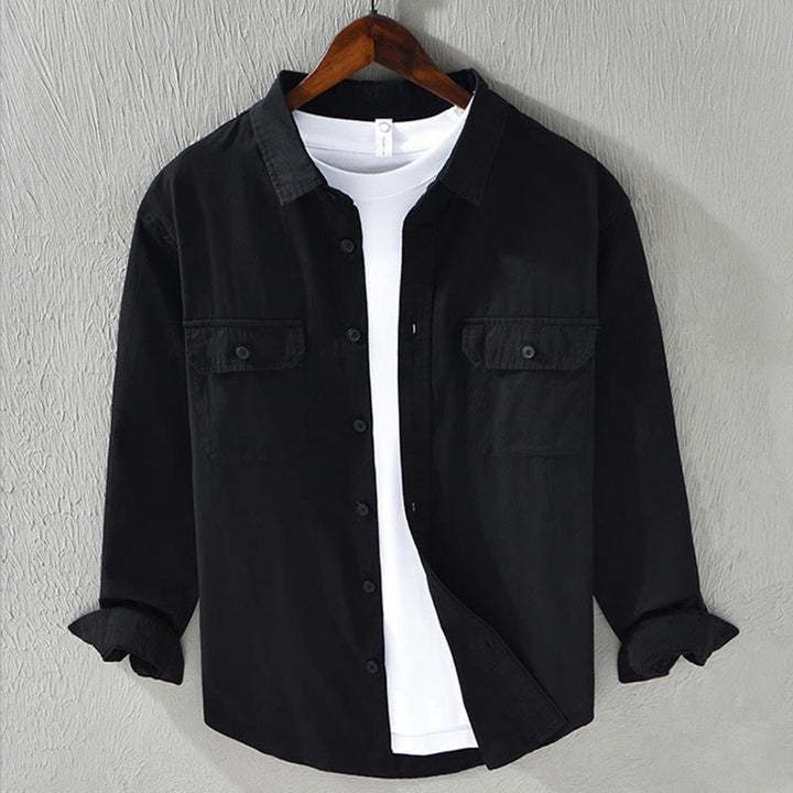 Buddha Stonesメンズ 長袖 ターンダウンカラー ポケット付き ピュアカラー カジュアル コットンシャツ - 黒 - US/UK/AU46、 EU56 (5XL) - image 15